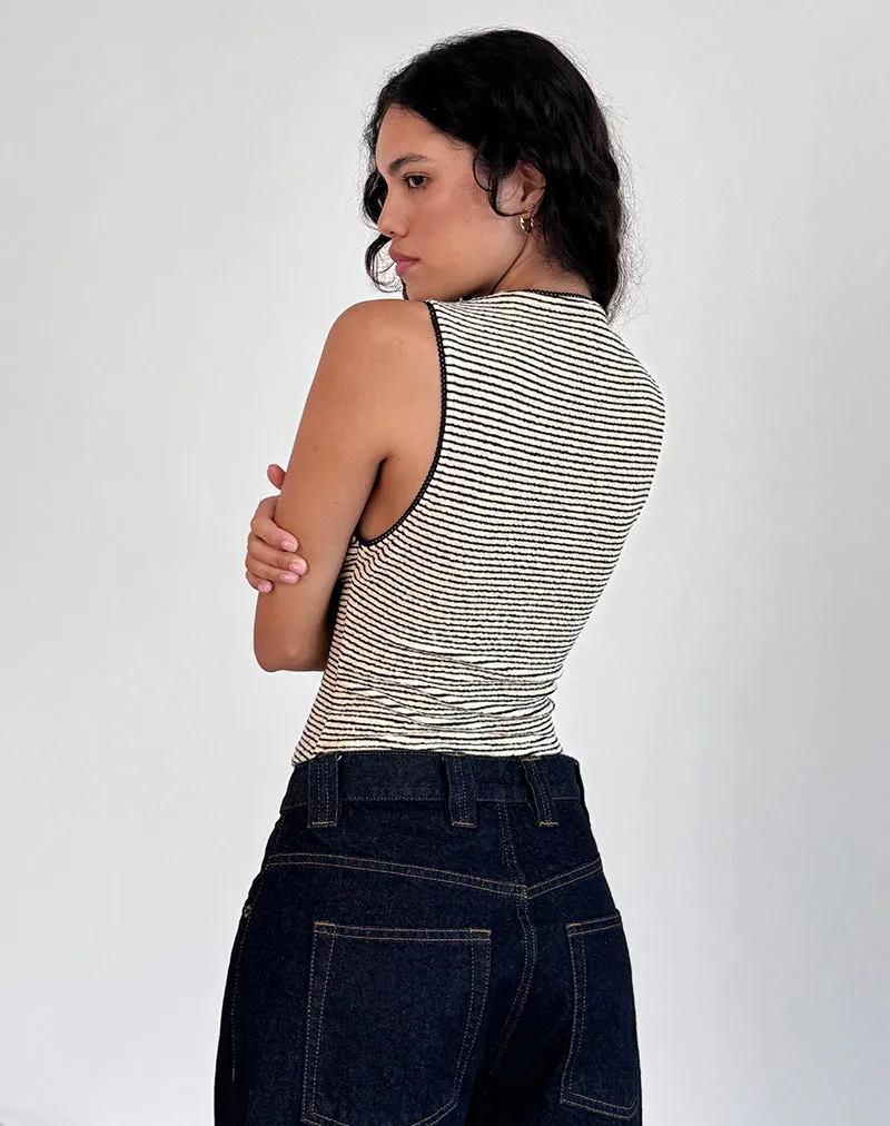 Jinsu Top in Black and Yellow Stripe with Picot Trim sold by Motel Rocks product image thumbnail 3