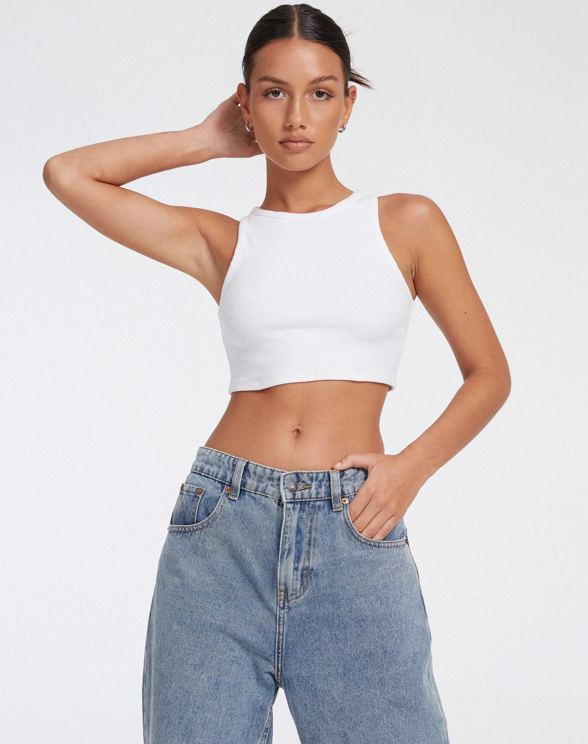 Leah Crop Top in Rib White sold by Motel Rocks product image thumbnail 3