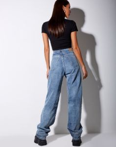 Tiney Crop Tee in Black 'Libra' Diamante sold by Motel Rocks