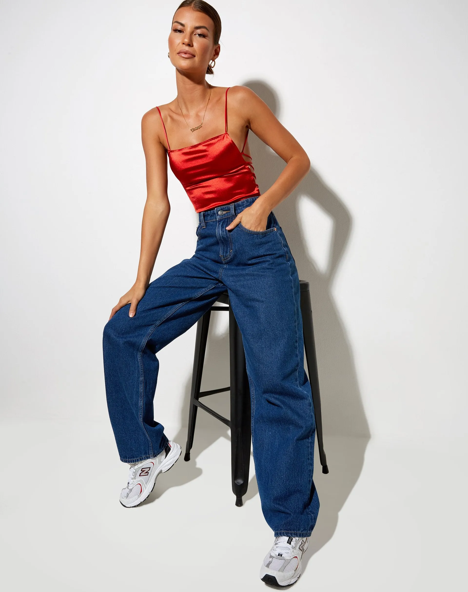 Ozka Crop Top in Satin Rust sold by Motel Rocks