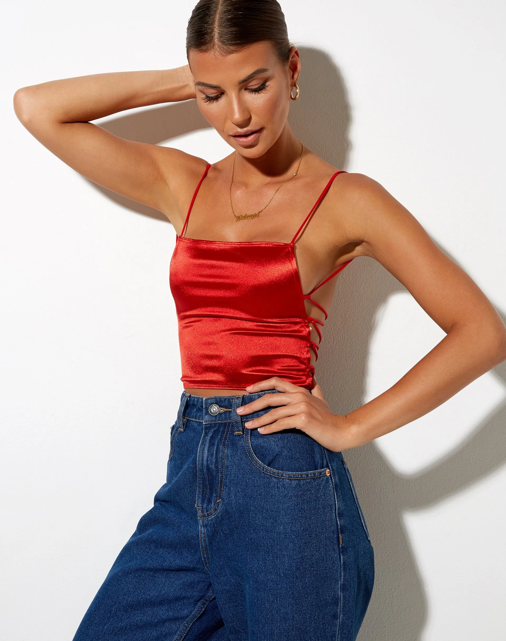 Ozka Crop Top in Satin Rust sold by Motel Rocks product image thumbnail 4