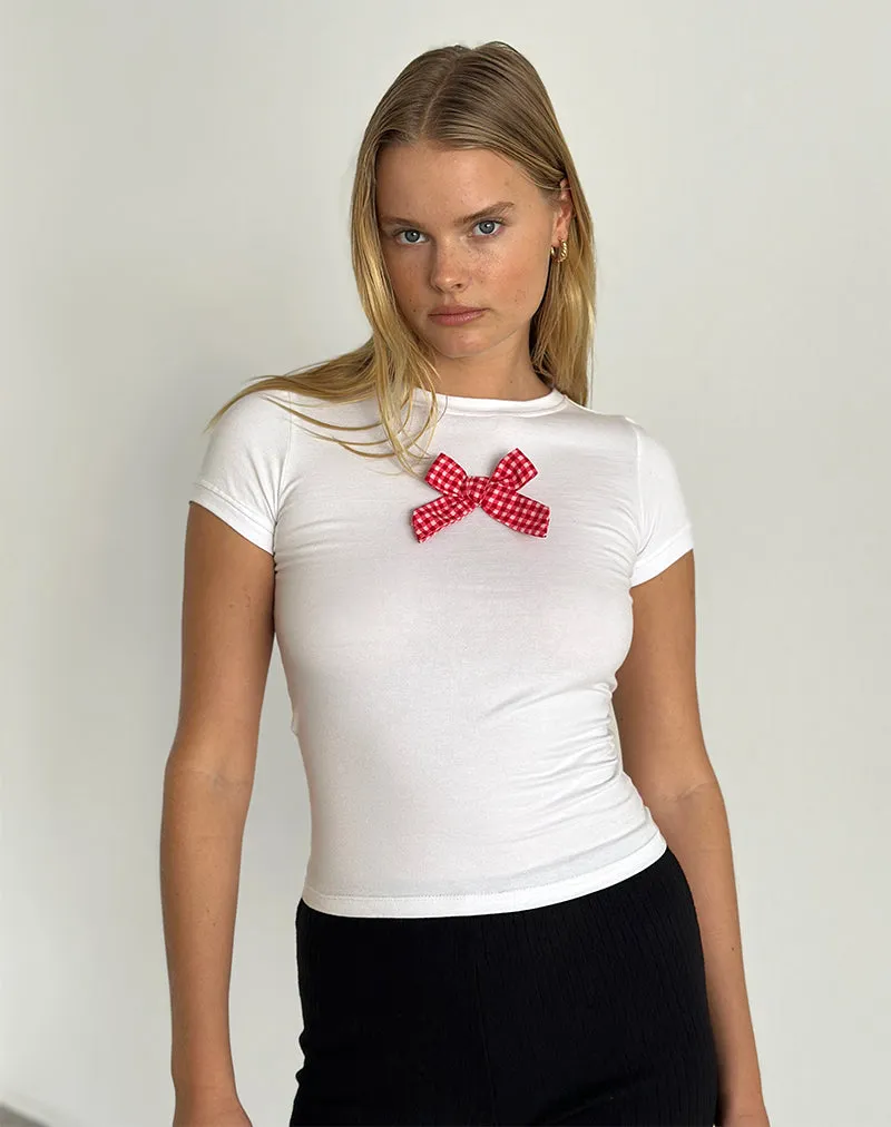 Sutin Tee in White with Red Gingham Bow sold by Motel Rocks product image thumbnail 5