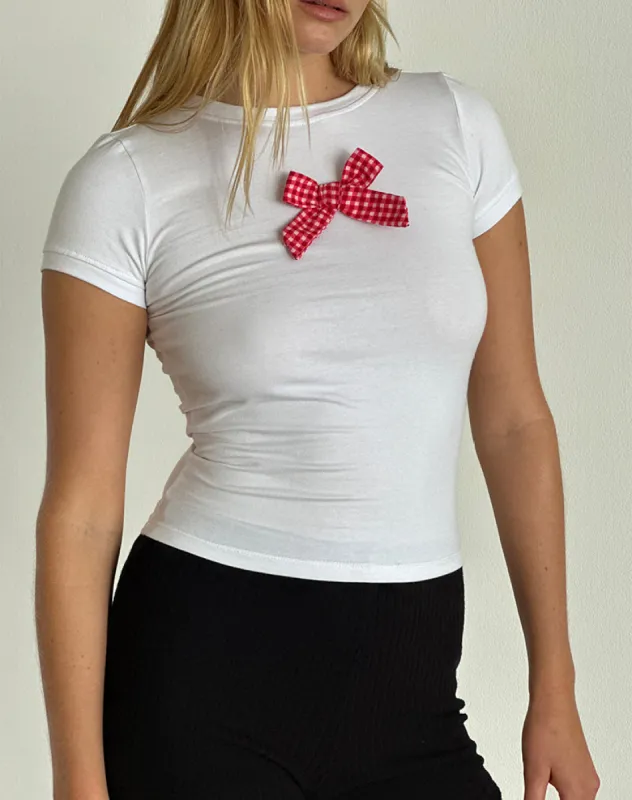 Sutin Tee in White with Red Gingham Bow sold by Motel Rocks