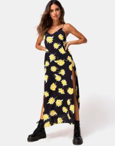 Hime Maxi Dress in Sunny Days Black sold by Motel Rocks
