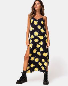 Hime Maxi Dress in Sunny Days Black sold by Motel Rocks