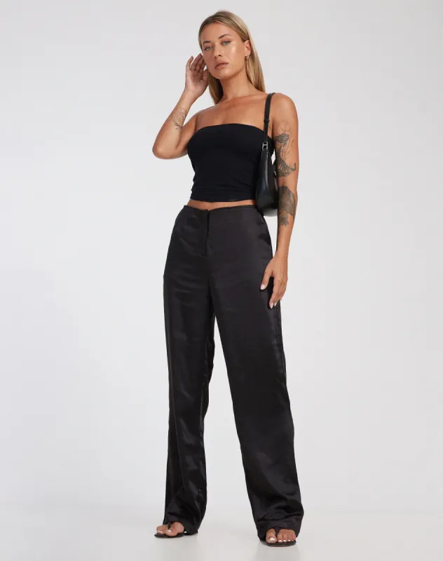 Akuna Wide Leg Trousers in Satin Black sold by Motel Rocks