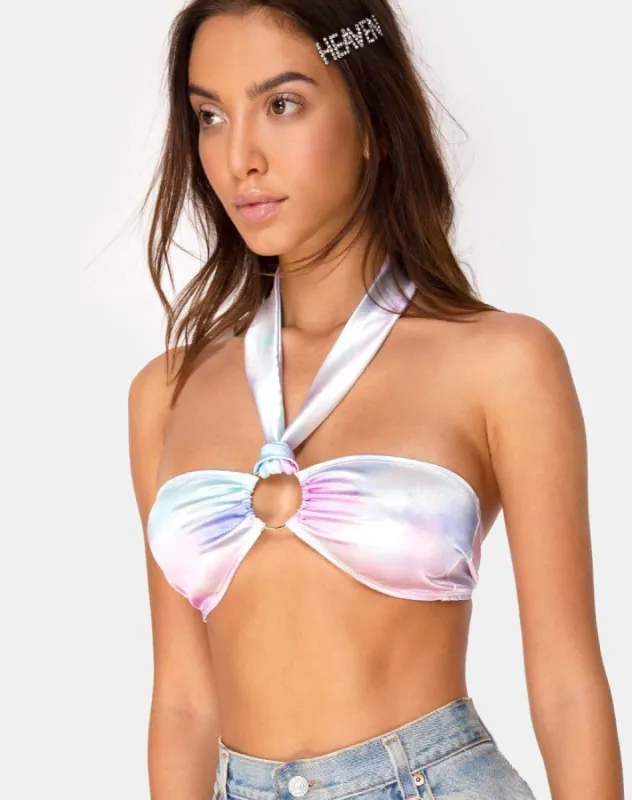 Bandeau Bralet With Gold Ring in Pastel Tie Dye sold by Motel Rocks