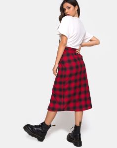 Kaisa Midi Skirt in Plaid Red and Black sold by Motel Rocks