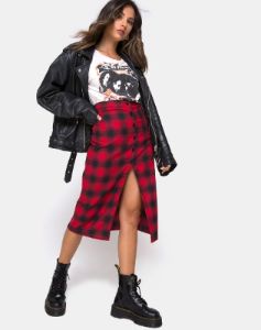 Kaisa Midi Skirt in Plaid Red and Black sold by Motel Rocks