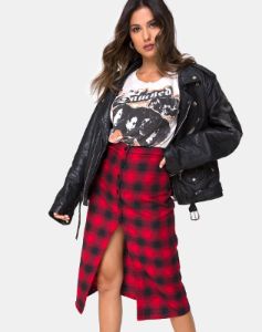 Kaisa Midi Skirt in Plaid Red and Black sold by Motel Rocks