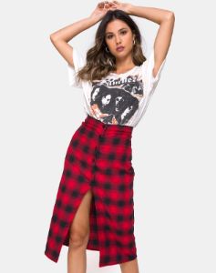 Kaisa Midi Skirt in Plaid Red and Black sold by Motel Rocks