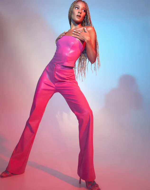 Zyanna Flare Trouser in PU Hot Pink sold by Motel Rocks