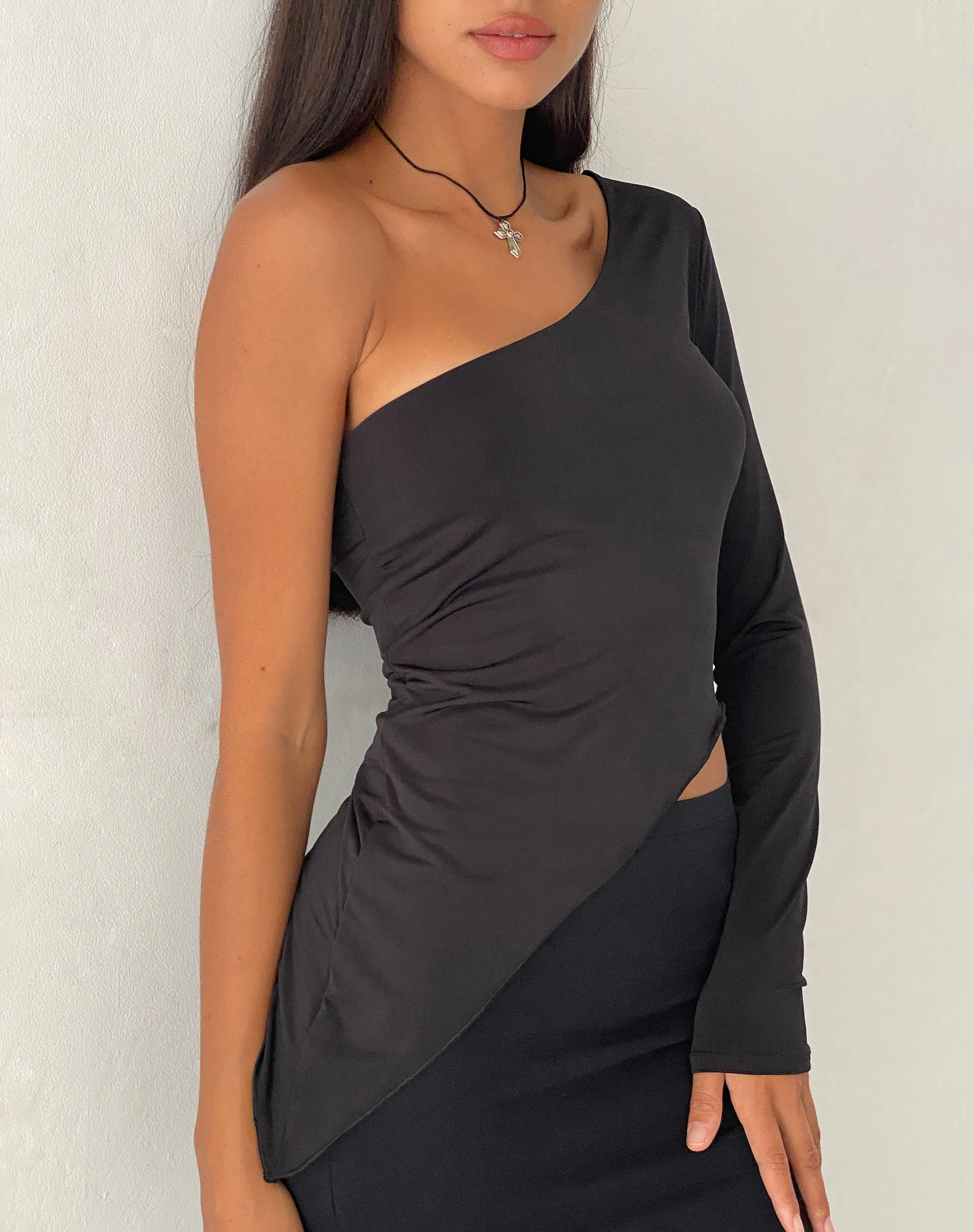 Dania One Shoulder Top in Slinky Black sold by Motel Rocks product image thumbnail 5