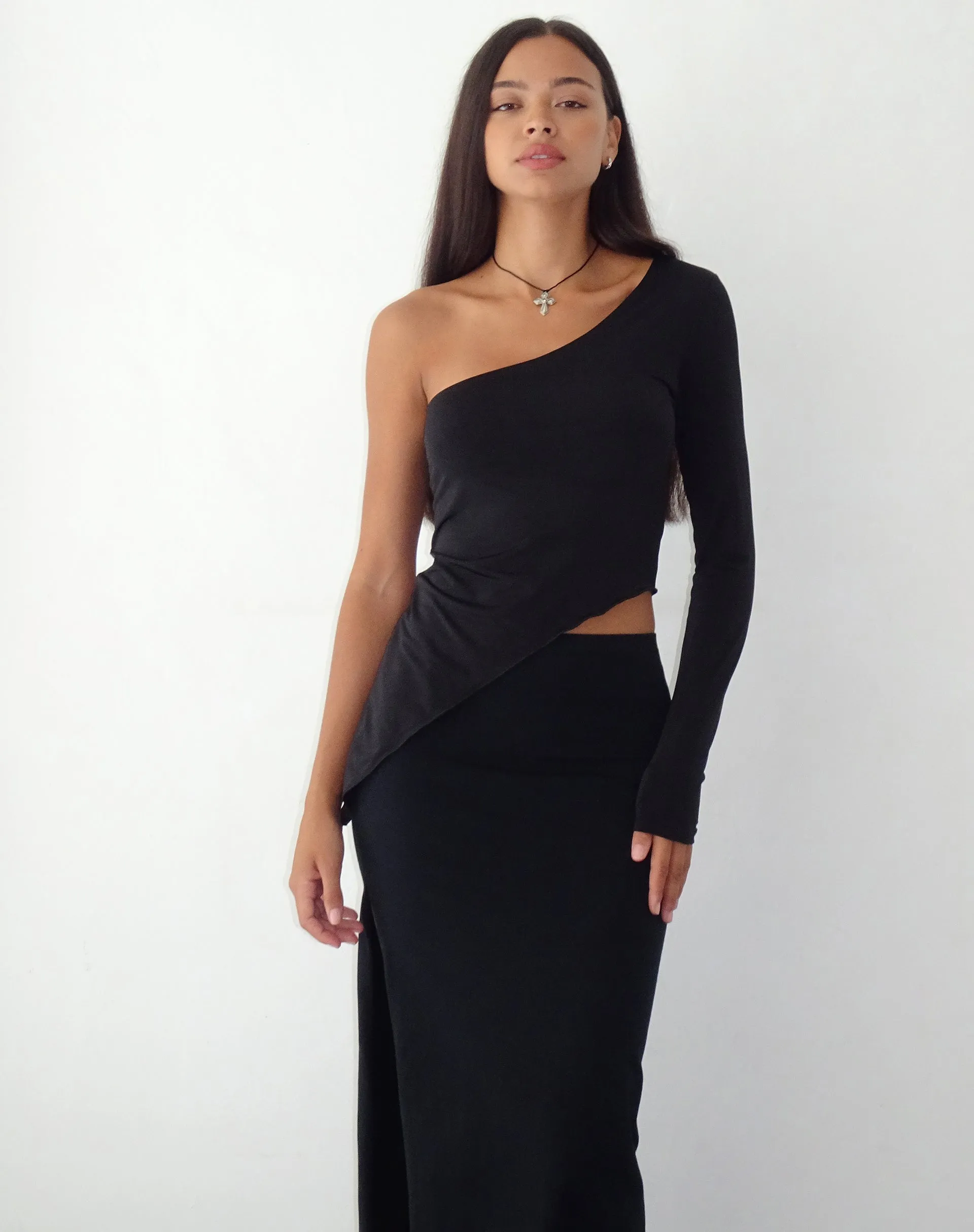 Dania One Shoulder Top in Slinky Black sold by Motel Rocks product image thumbnail 3