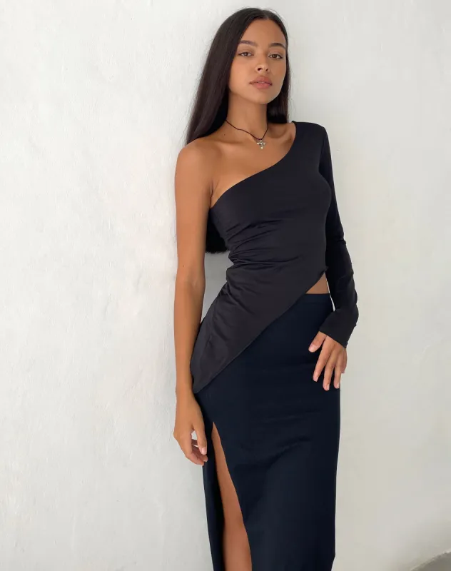 Dania One Shoulder Top in Slinky Black sold by Motel Rocks