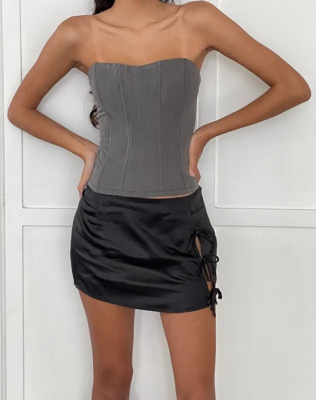 Gamay Mini Skirt in Satin Black sold by Motel Rocks