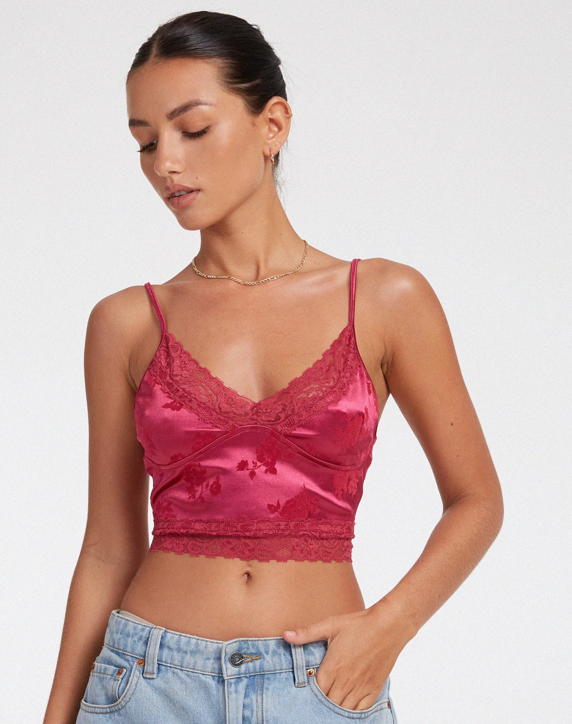 Dyrana Crop Top in Rose Flock Magenta sold by Motel Rocks