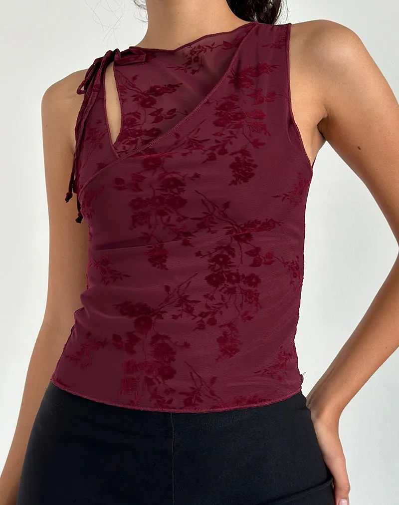 Moni Vest Top in Botanical Flower Maroon sold by Motel Rocks product image thumbnail 2