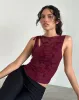 Moni Vest Top in Botanical Flower Maroon sold by Motel Rocks