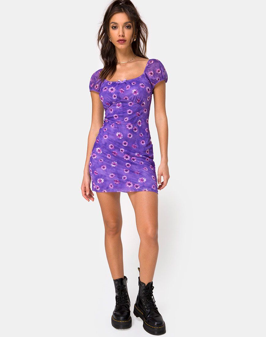 Galot Mini Dress in Daisy Daze Purple sold by Motel Rocks product image thumbnail 4