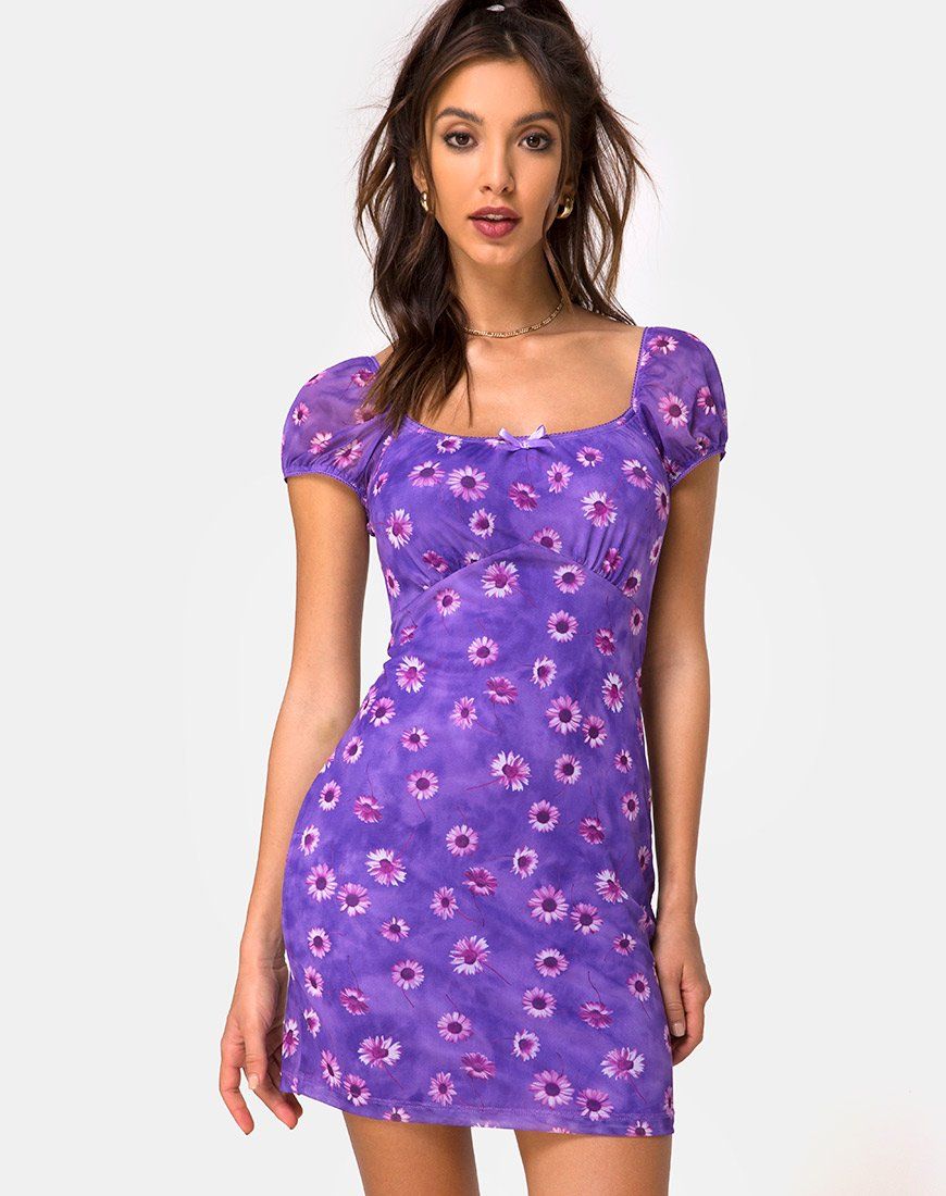 Galot Mini Dress in Daisy Daze Purple sold by Motel Rocks product image thumbnail 2