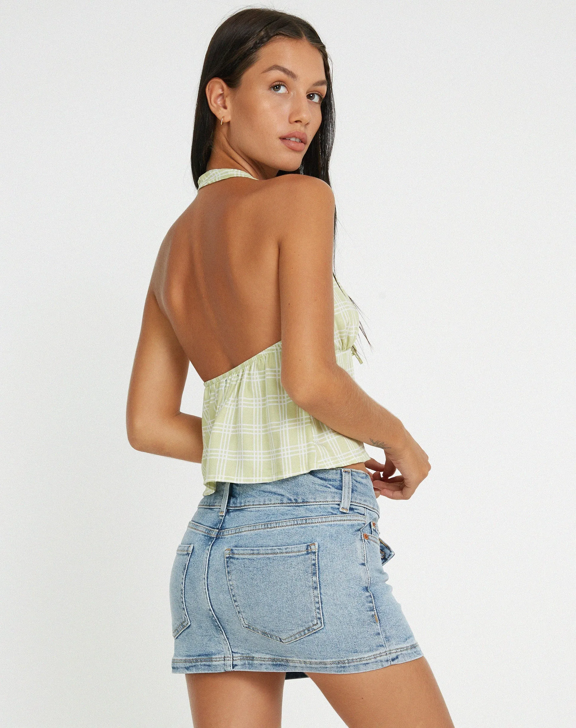 Roula Halter Top in Sage Check sold by Motel Rocks product image thumbnail 2