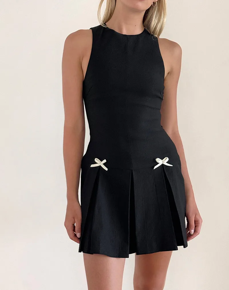 Radeta Mini Dress in Black with Ivory Bows sold by Motel Rocks product image thumbnail 2