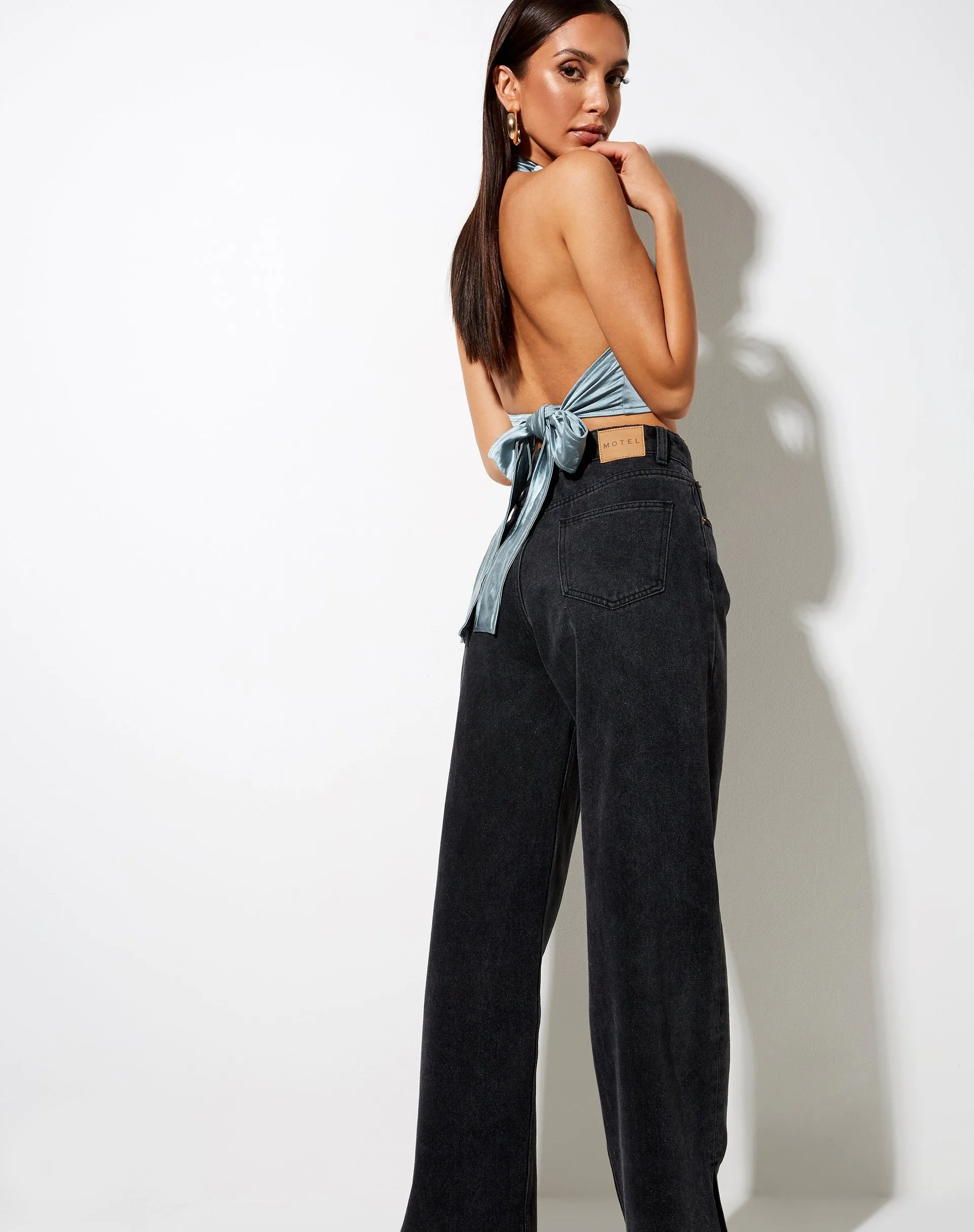 Keiza Crop Top in Satin Silver Blue sold by Motel Rocks product image thumbnail 4