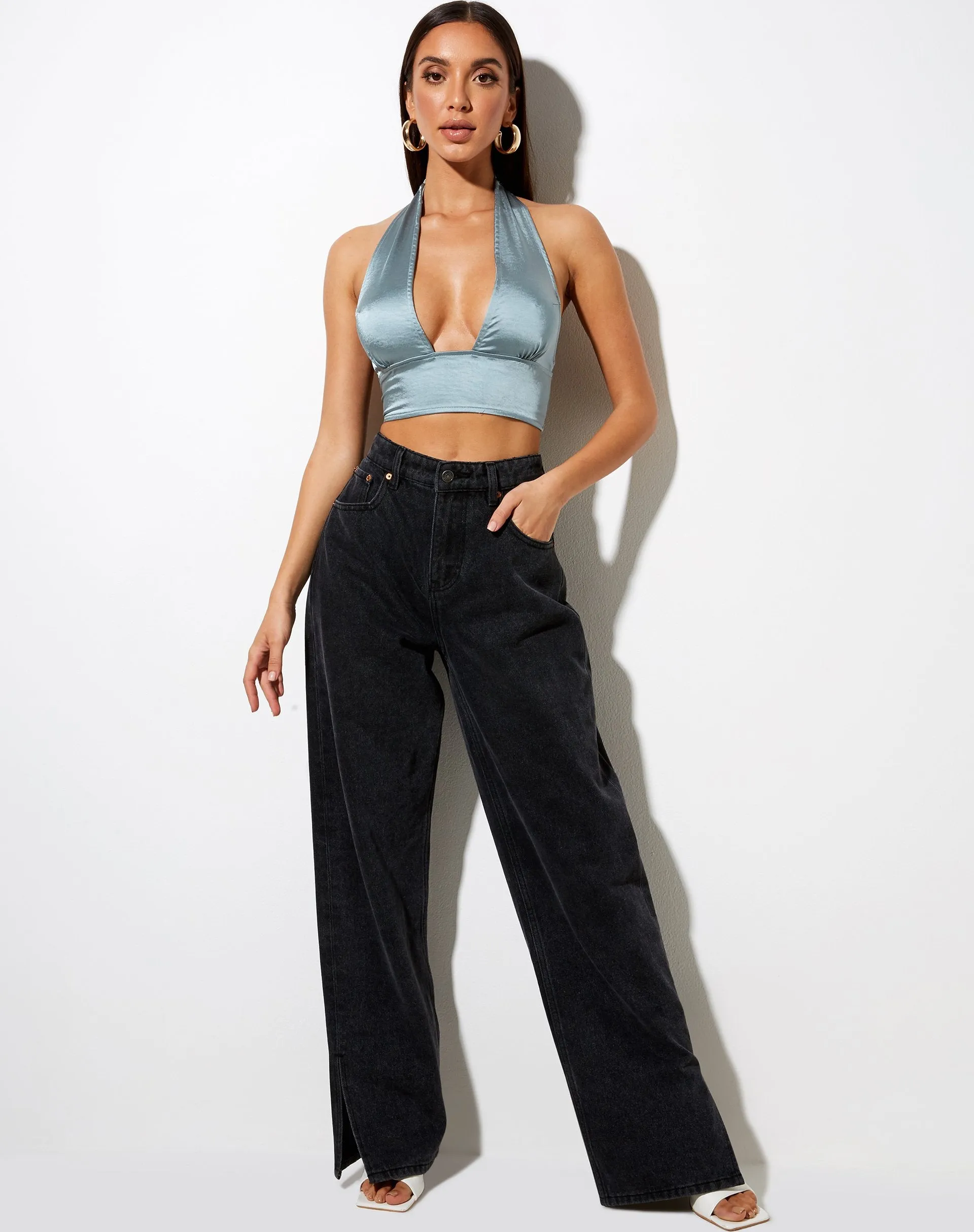 Keiza Crop Top in Satin Silver Blue sold by Motel Rocks product image thumbnail 3