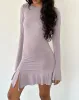 Arwen Backless Ruffle Mini Dress in Slinky Mauve sold by Motel Rocks