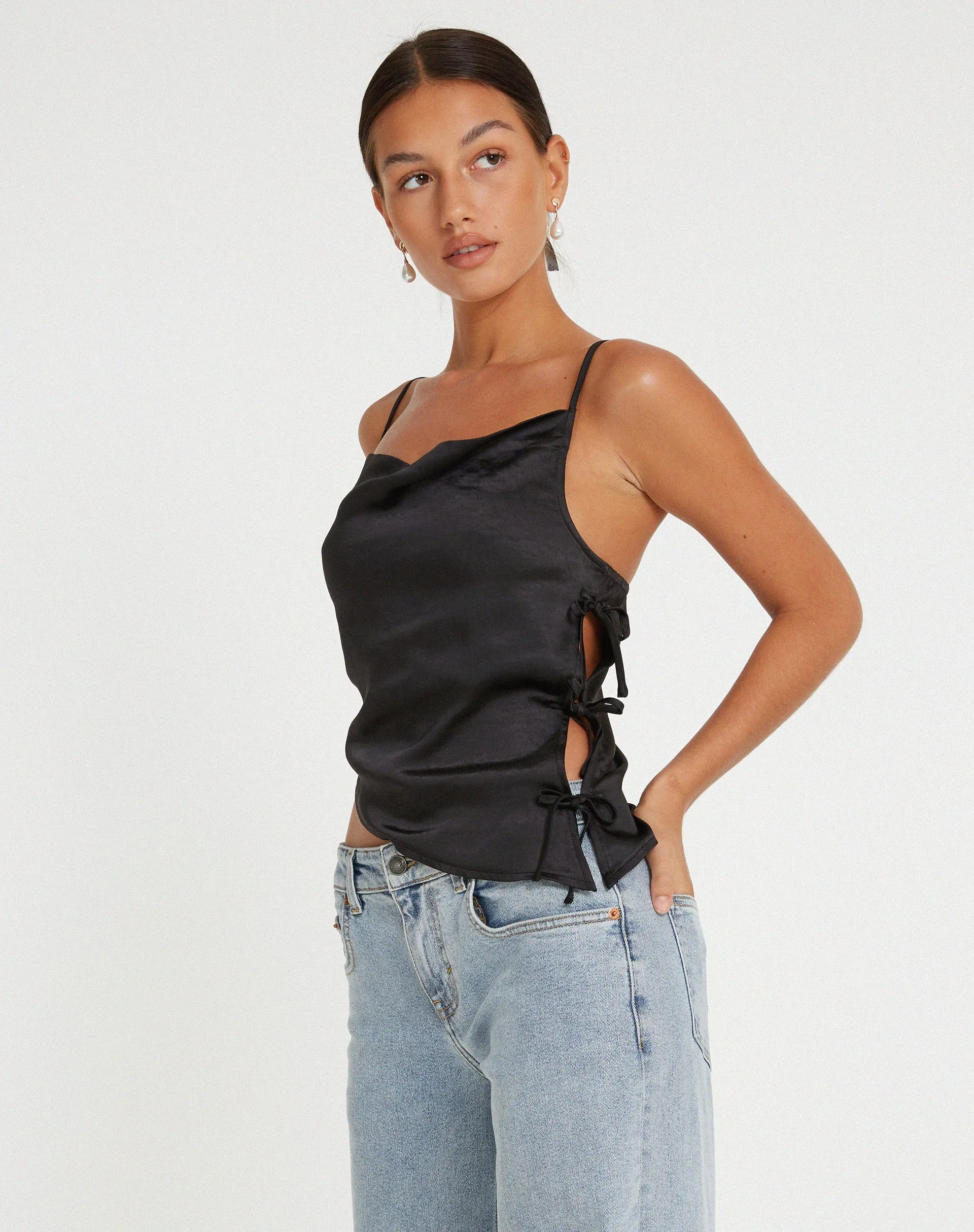 Timbis Strappy Top in Satin Black sold by Motel Rocks product image thumbnail 2