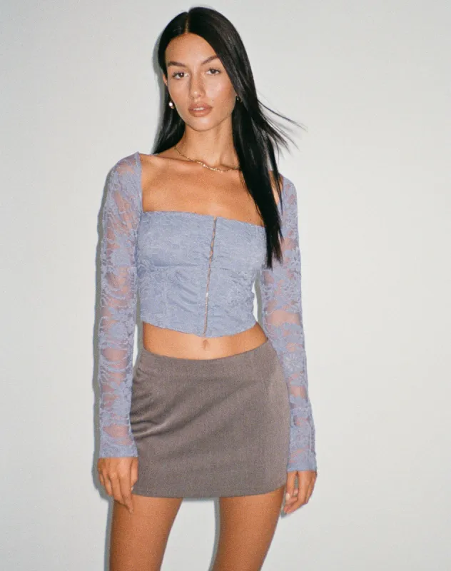 Khafila Long Sleeve Corset  Top in Lace Blue sold by Motel Rocks