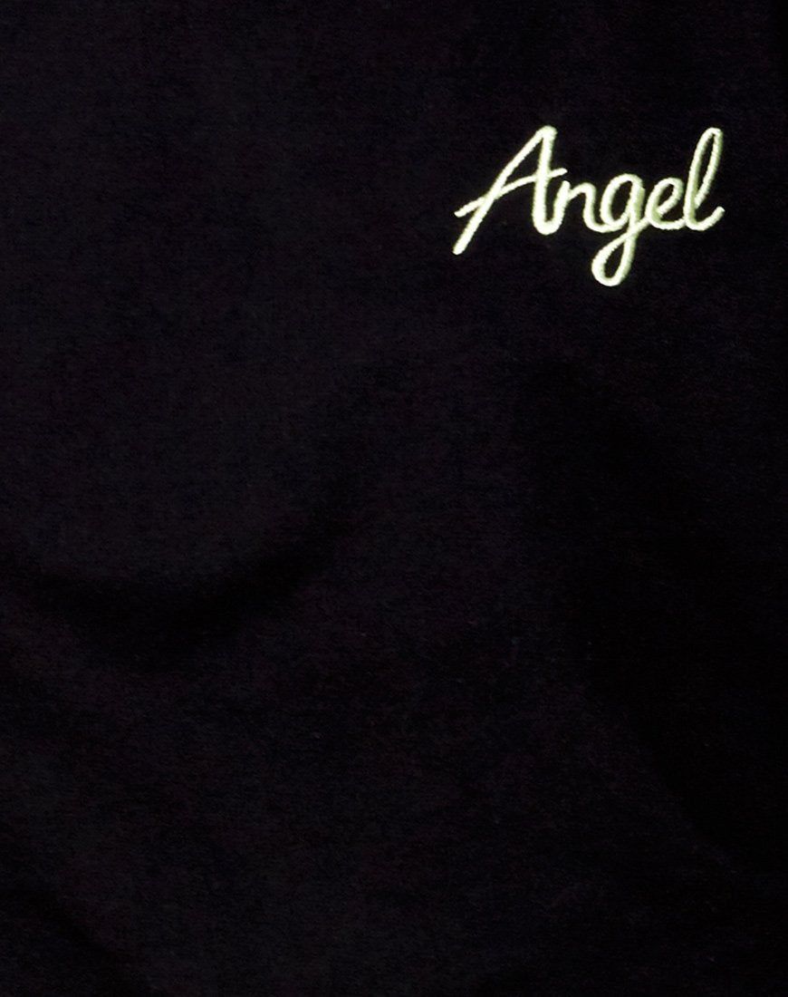 Fawly Crop Top in Black 'Angel' Embro in Neon Green sold by Motel Rocks product image thumbnail 5