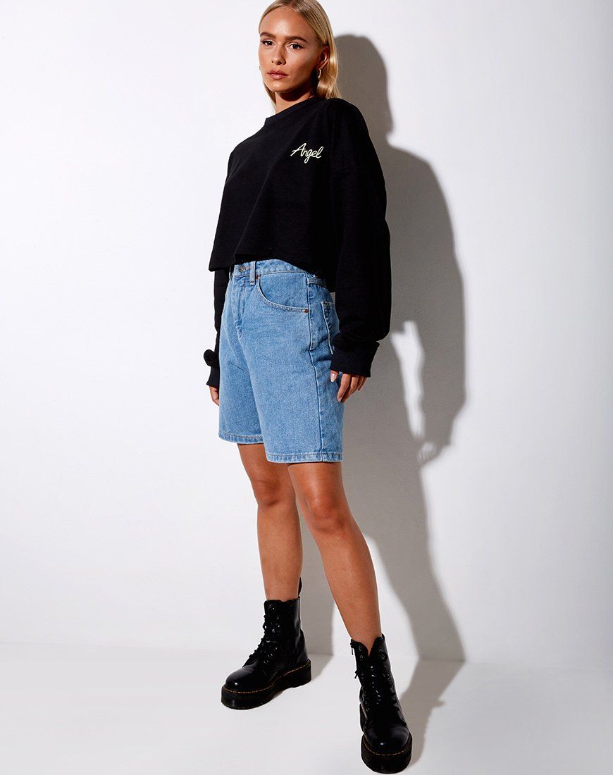 Fawly Crop Top in Black 'Angel' Embro in Neon Green sold by Motel Rocks product image thumbnail 3