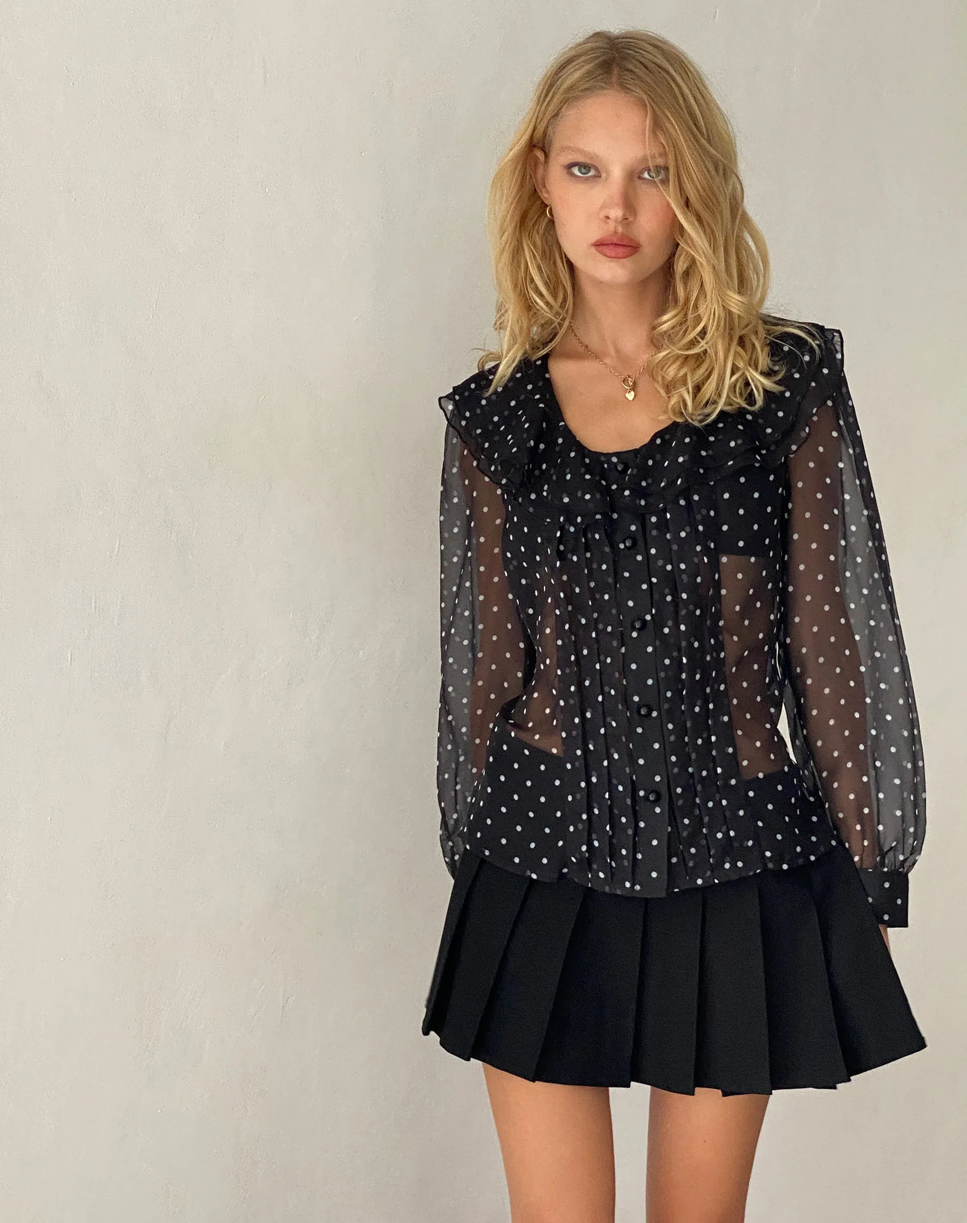Zinnia Blouse in Polka Black Chiffon sold by Motel Rocks product image thumbnail 3