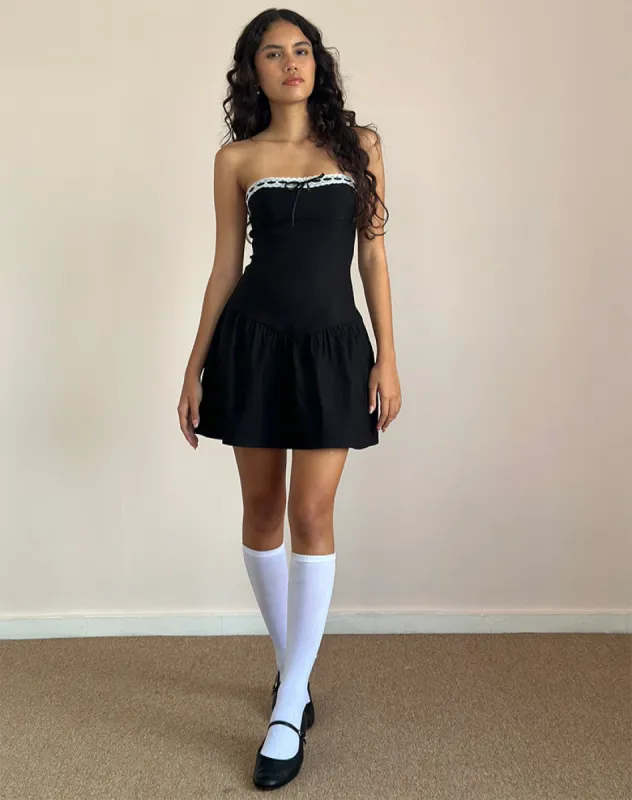 Manisha Mini Dress in Black with White Trim sold by Motel Rocks