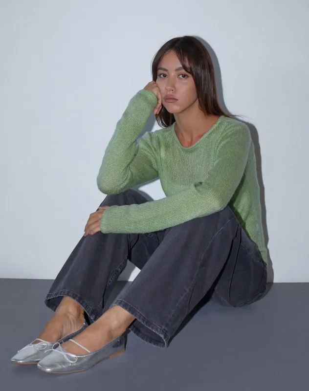 Sukana Long Sleeve Sheer-Knit Top in Light Green sold by Motel Rocks