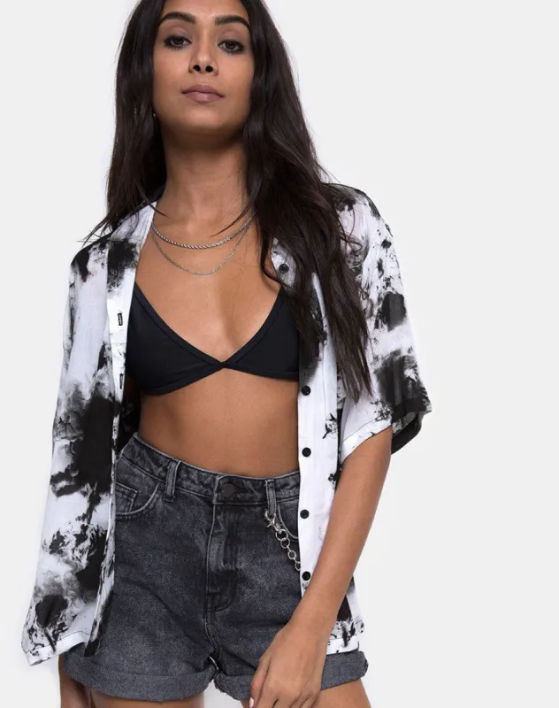 Hawaiian Shirt in Mono Tie Dye Black and White made by Motel Rocks