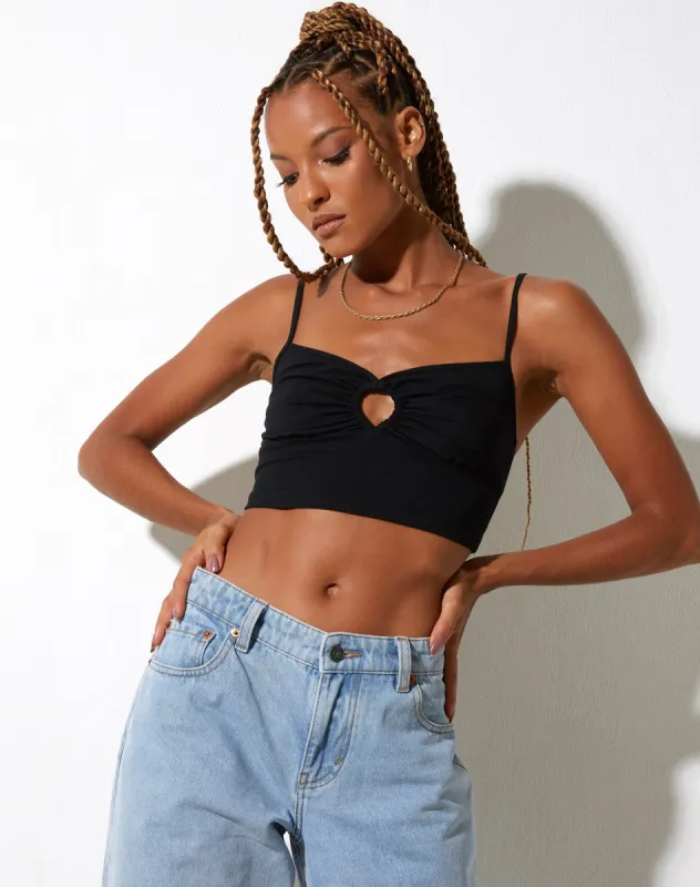 Loca Crop Top in Lycra Black sold by Motel Rocks