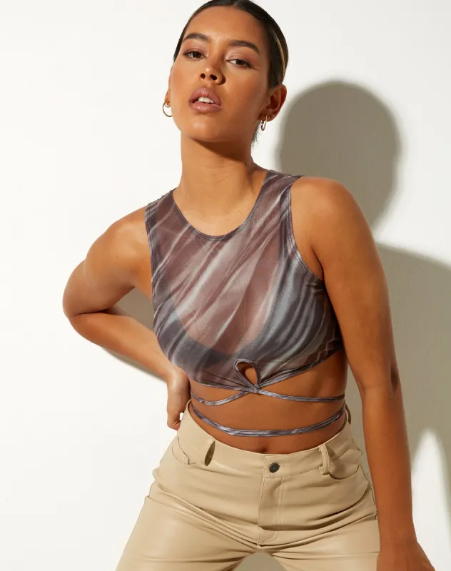 Cleo Crop Top in Ripple Chocolate sold by Motel Rocks