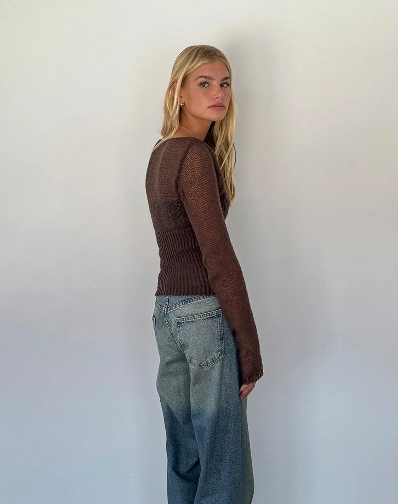 Manon Long Sleeve Sheer Knit Top in Chocolate Brown sold by Motel Rocks product image thumbnail 5