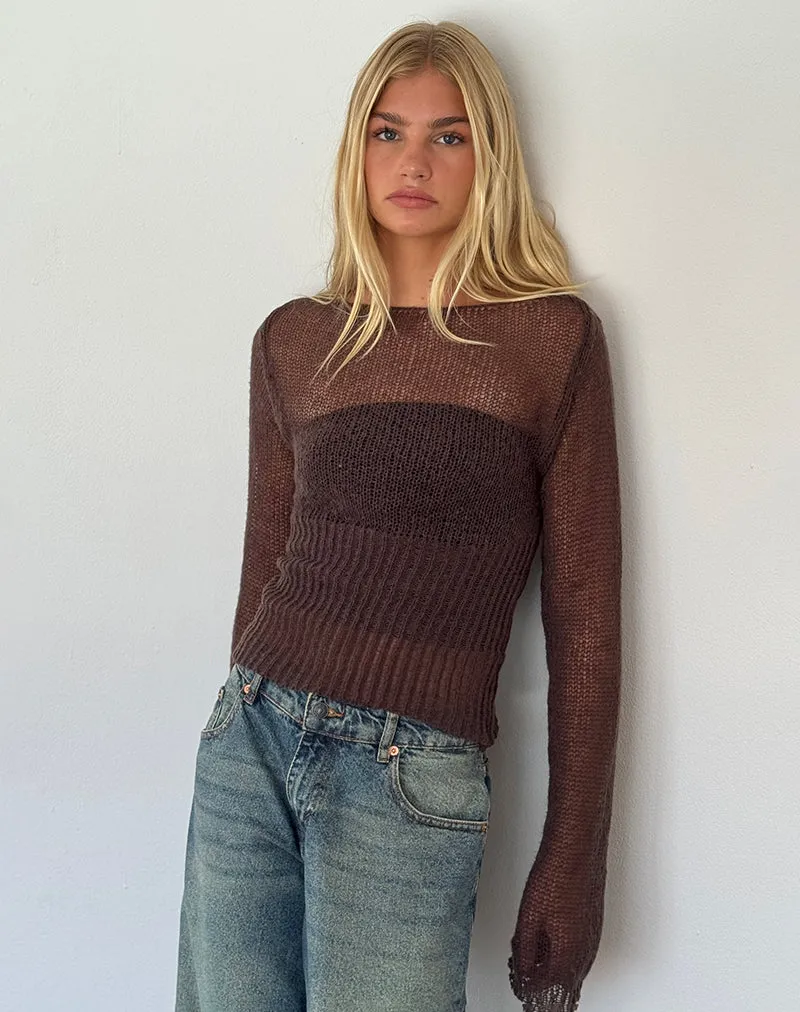 Manon Long Sleeve Sheer Knit Top in Chocolate Brown sold by Motel Rocks product image thumbnail 4