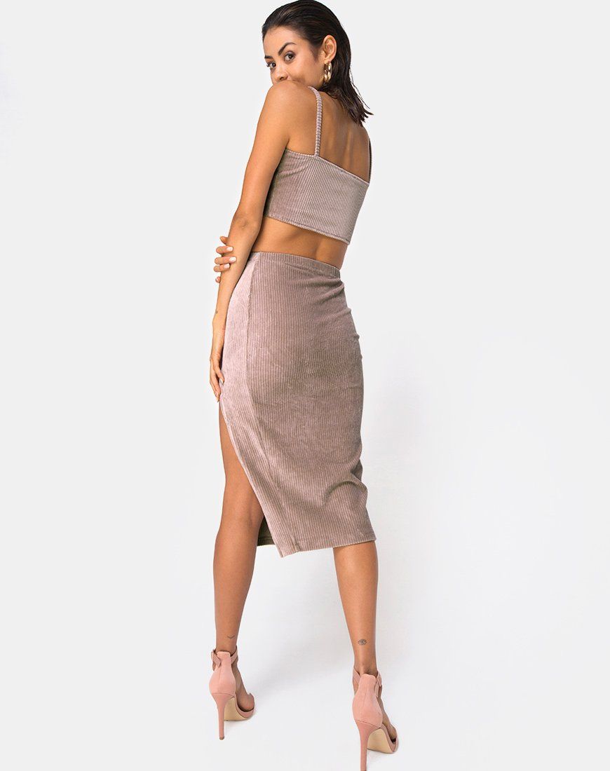 Midi Cheri Split Skirt in Rib Taupe sold by Motel Rocks product image thumbnail 3