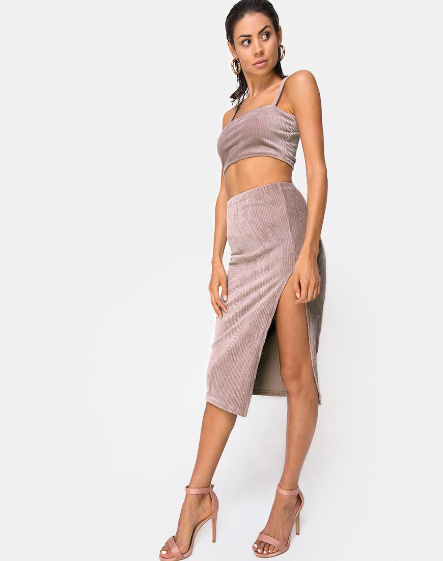 Midi Cheri Split Skirt in Rib Taupe sold by Motel Rocks product image thumbnail 4