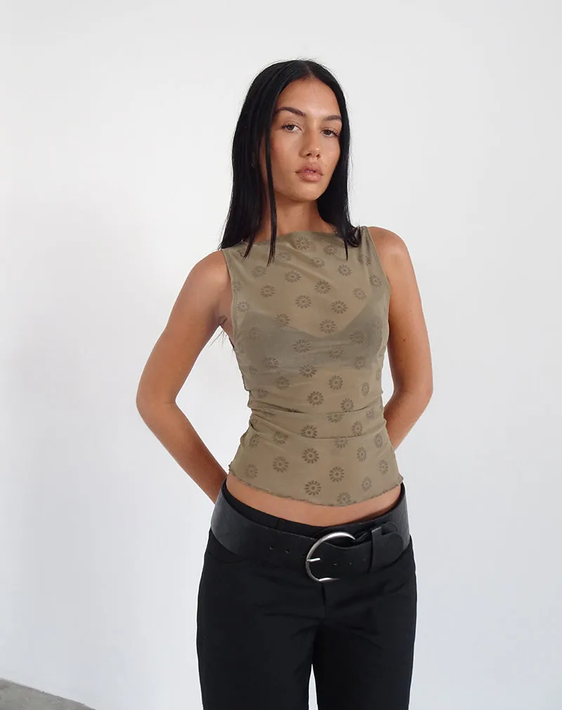 Dudley Vest Top in Daisy Flock Light Brown sold by Motel Rocks product image thumbnail 4