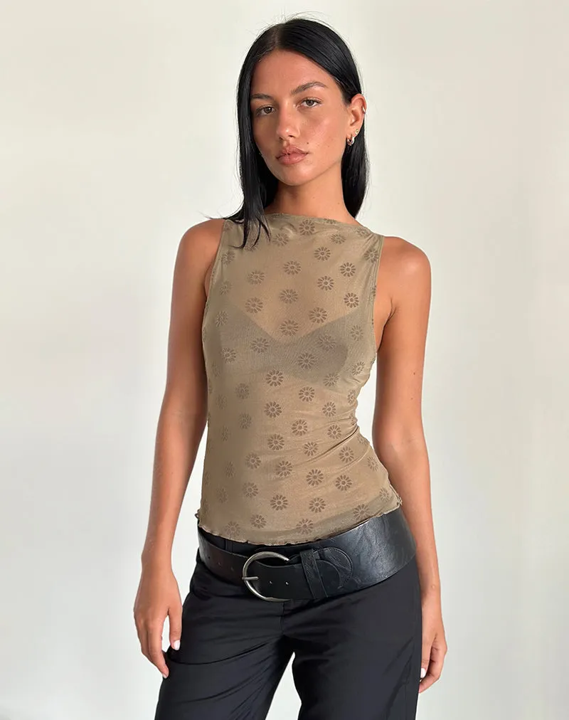 Dudley Vest Top in Daisy Flock Light Brown sold by Motel Rocks