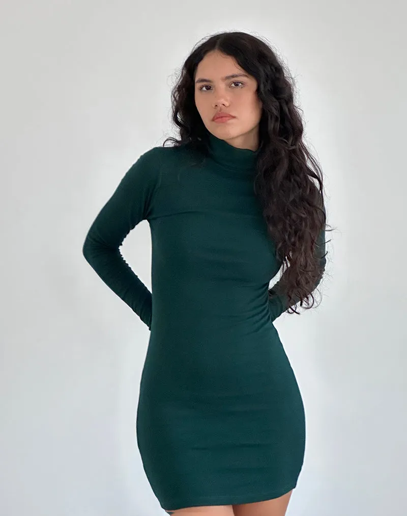 Yrion Turtle Neck Bodycon Mini Dress in Forest Green sold by Motel Rocks product image thumbnail 2