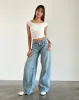 Roomy Extra Wide Low Rise Jeans in Washed Blue Green sold by Motel Rocks