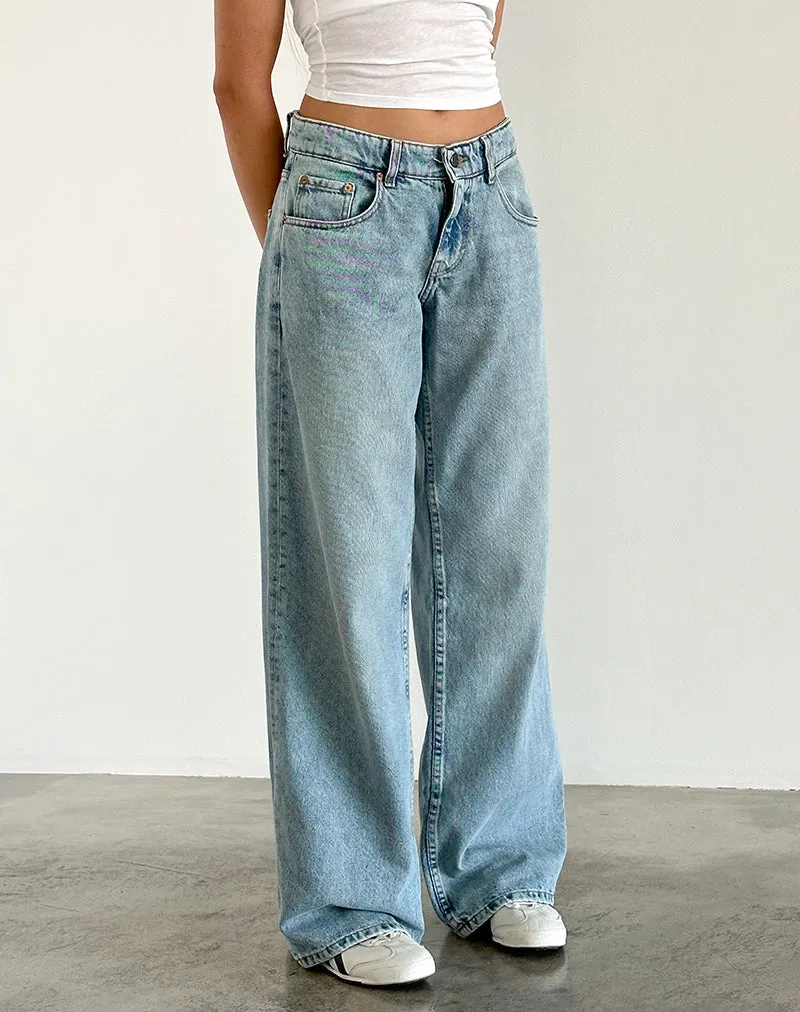 Roomy Extra Wide Low Rise Jeans in Washed Blue Green sold by Motel Rocks