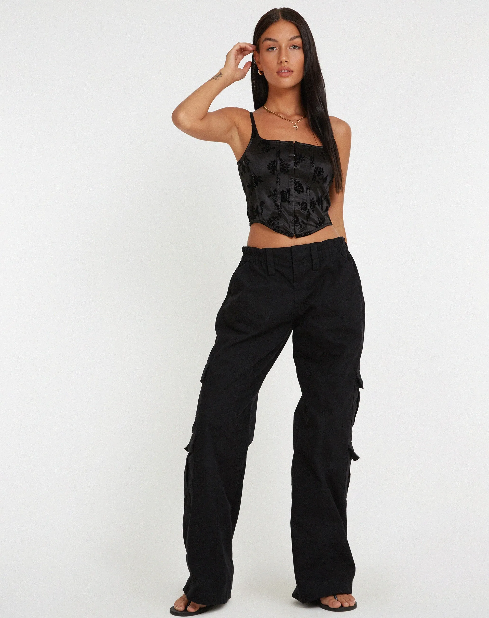 Ello Corset Top in Black Rose Flock sold by Motel Rocks product image thumbnail 3